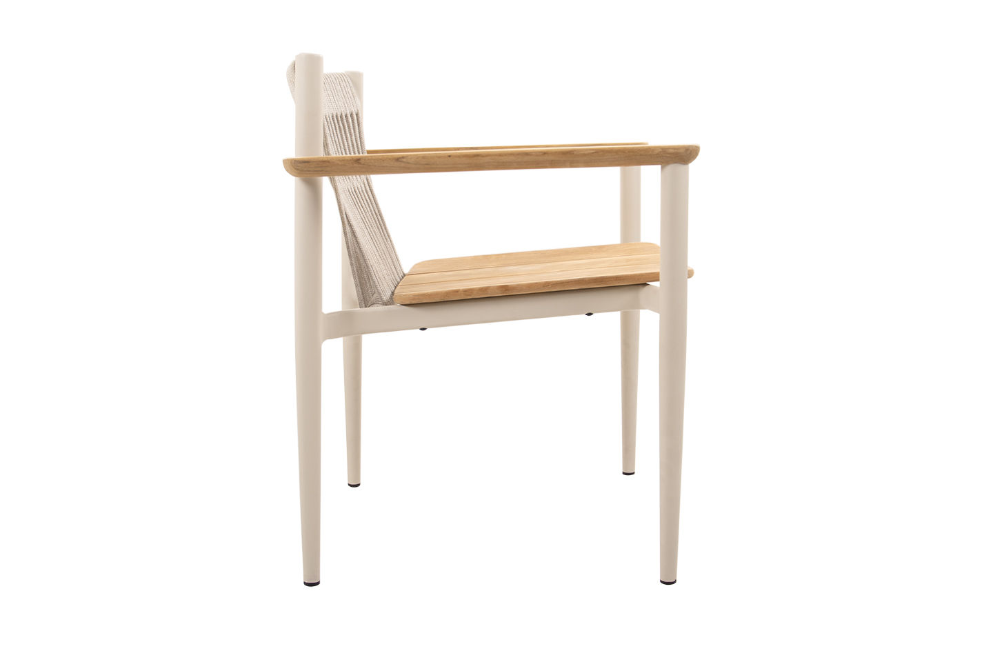 Carla Alu Dining Arm Chair, Teak Seat, Coated Linen, with Linen Rope
